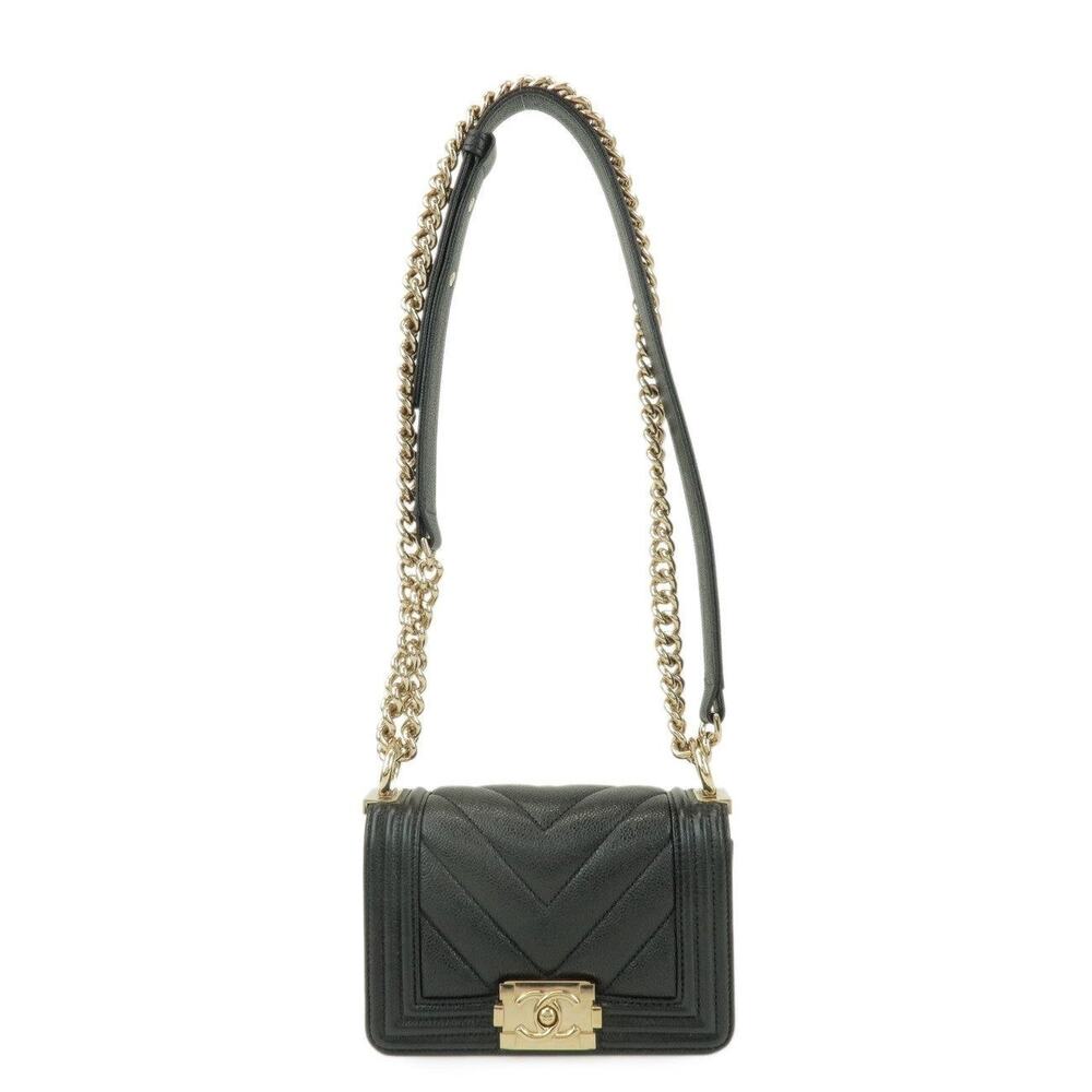 Chanel Boy Chanel Mini V Stitch Caviar Leather Flap Bag Black